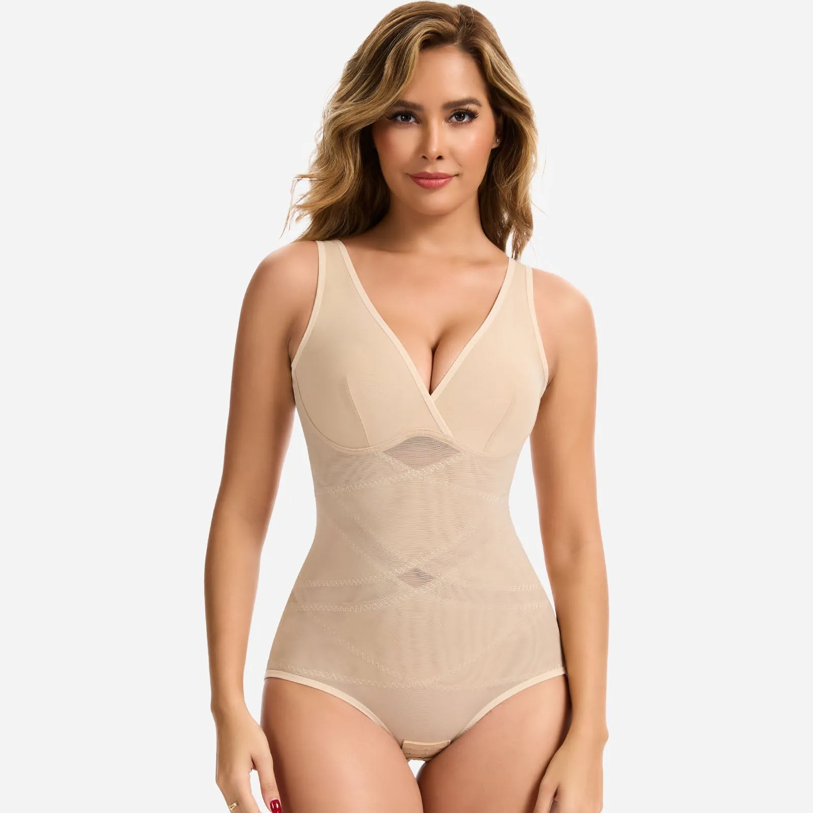 Joyshaper V-Neck Cross-Compression Tummy Control Shapewear Bodysuit sold by Joyshaper