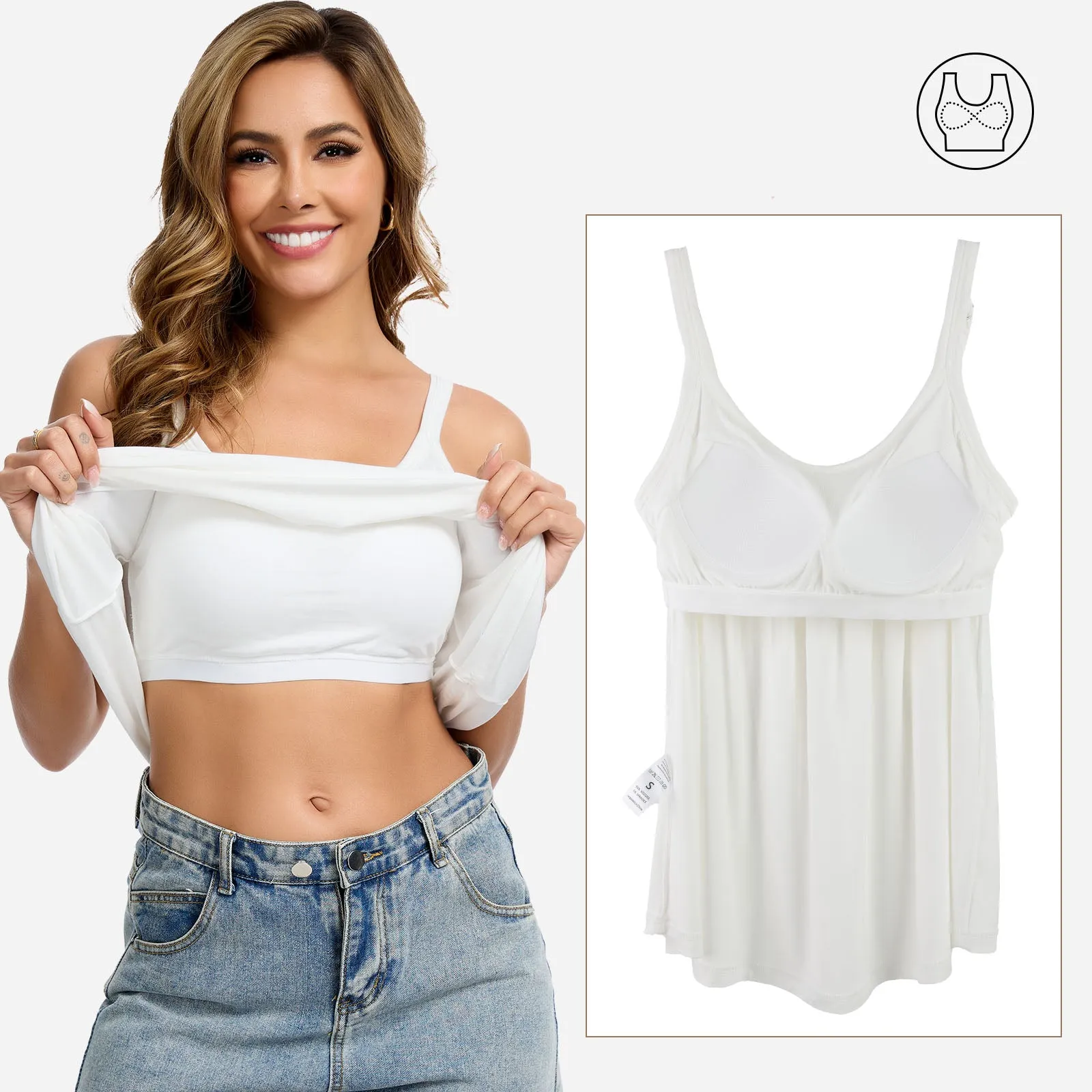 Joyshaper Women's Vest Tops Built in Bra Loose Fit Pleated Tank Cami sold by Joyshaper product image thumbnail 2