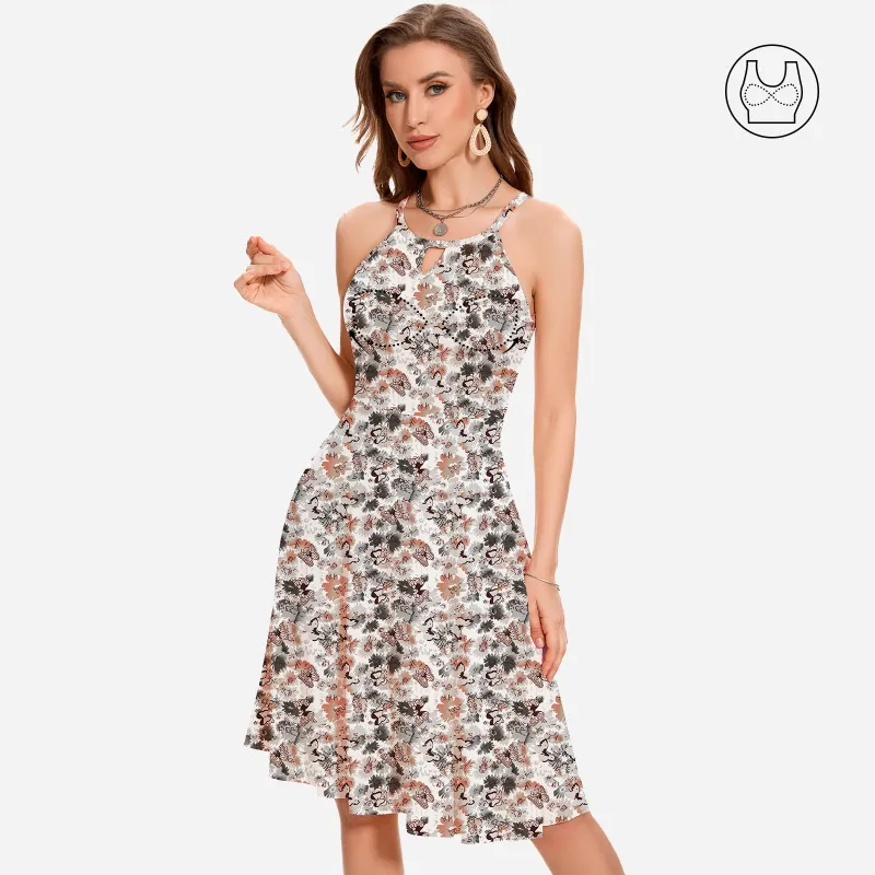 JOYSHAPER Summer Halter Dress with Built-in Bra and Pockets Casual Flowy sold by Joyshaper