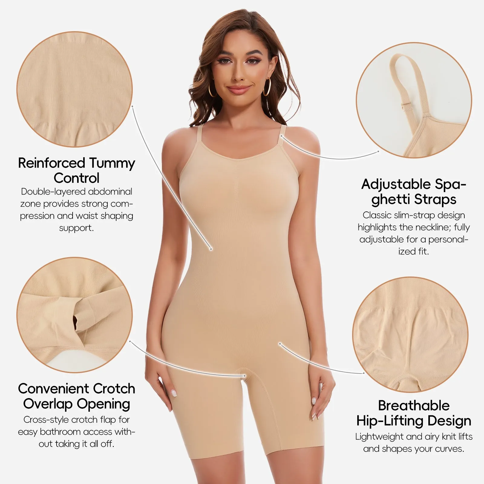 Joyshaper Smooth-Finish Mid Thigh Bodysuit Shapewear with Adjustable Straps sold by Joyshaper product image thumbnail 2