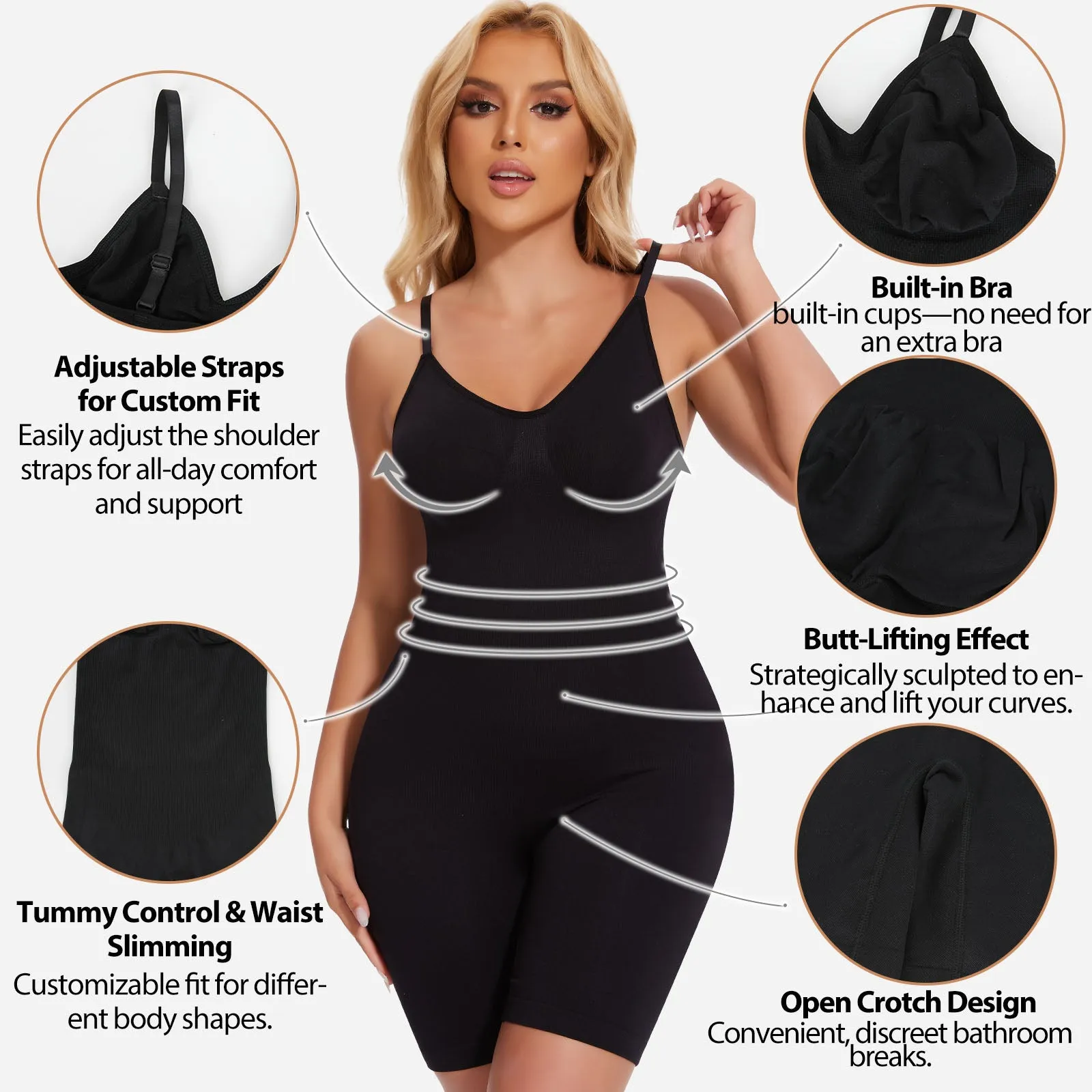 Joyshaper Adjustable Strap Shapewear Open Crotch Tummy Control Bodysuit sold by Joyshaper product image thumbnail 2