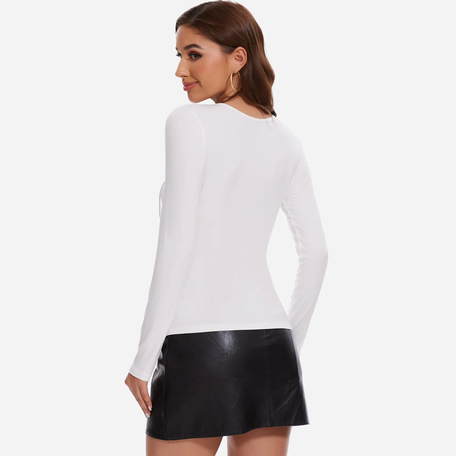 Joyshaper Chic Deep V Tie Front Ribbed Long Sleeve Slim Fit Top for Women sold by Joyshaper product image thumbnail 5