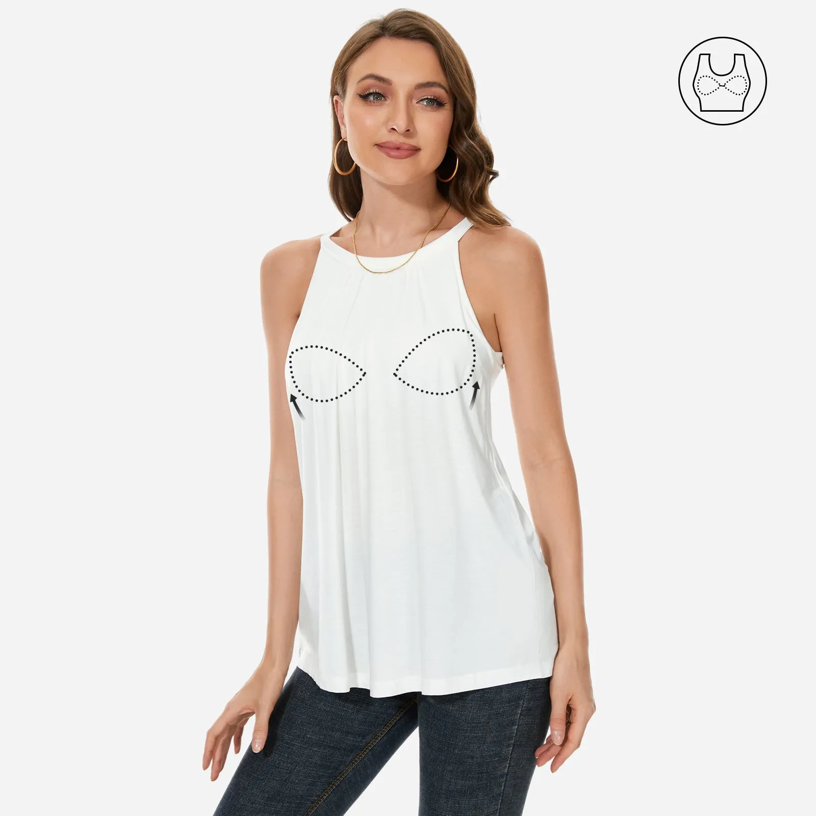 Joyshaper Women's Pink Built in Bra Flowy Casual Halter Cami Tank Top sold by Joyshaper product image thumbnail 4