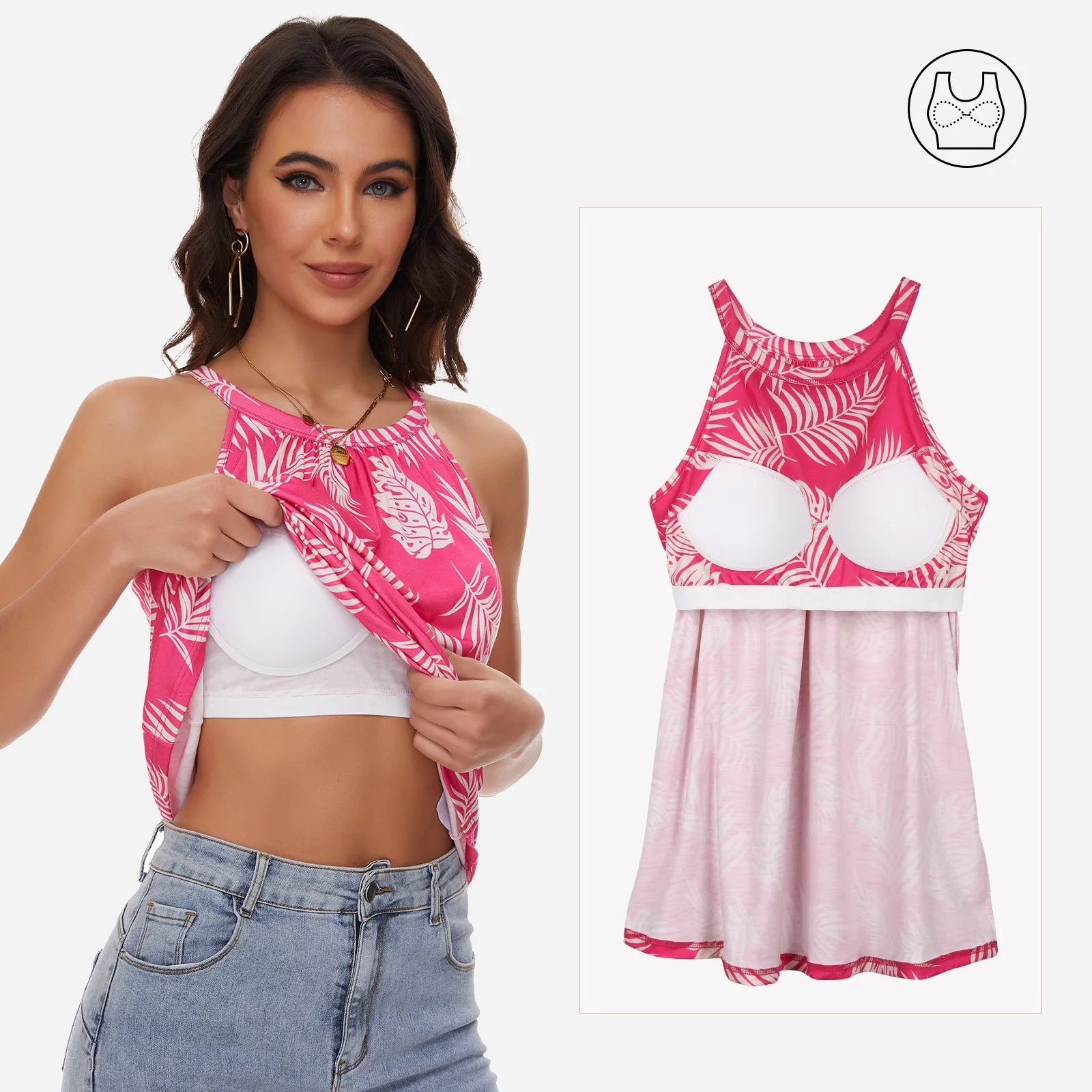 Joyshaper Women's Pink Built in Bra Flowy Casual Halter Cami Tank Top sold by Joyshaper product image thumbnail 2