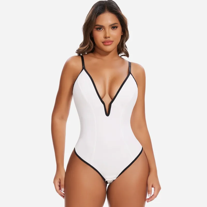 Joyshaper Tummy Control Thong Bodysuit with Deep V & Backless Design sold by Joyshaper
