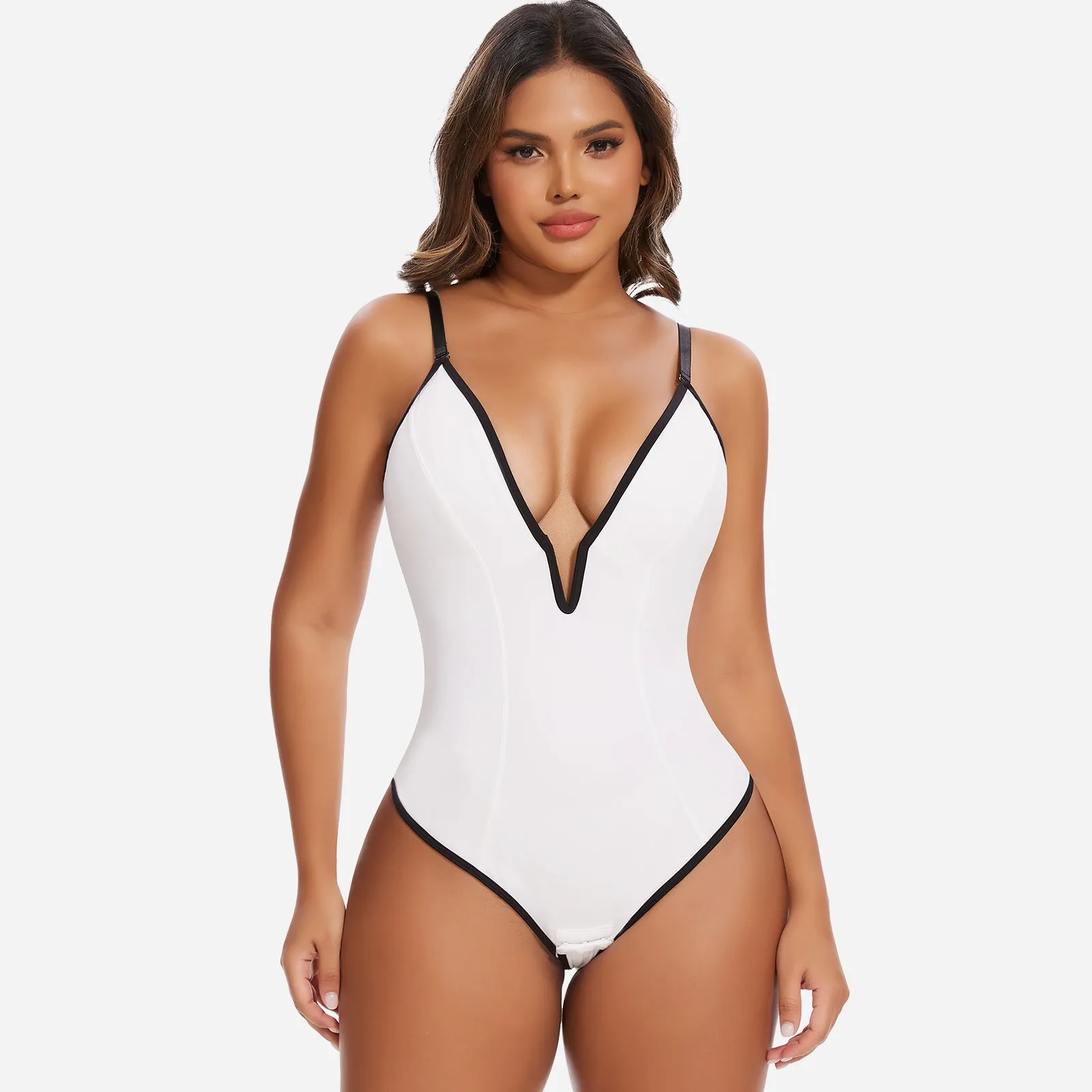 Joyshaper Tummy Control Thong Bodysuit with Deep V & Backless Design sold by Joyshaper