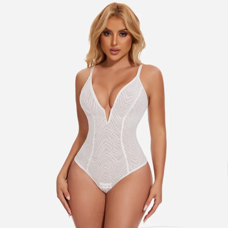 Joyshaper Deep V Lace Shapewear Corset Thong Bodysuit sold by Joyshaper