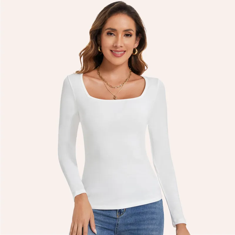Joyshaper Square Neck T Shirt Slim Fit Long Sleeve Tops Tee made by Joyshaper