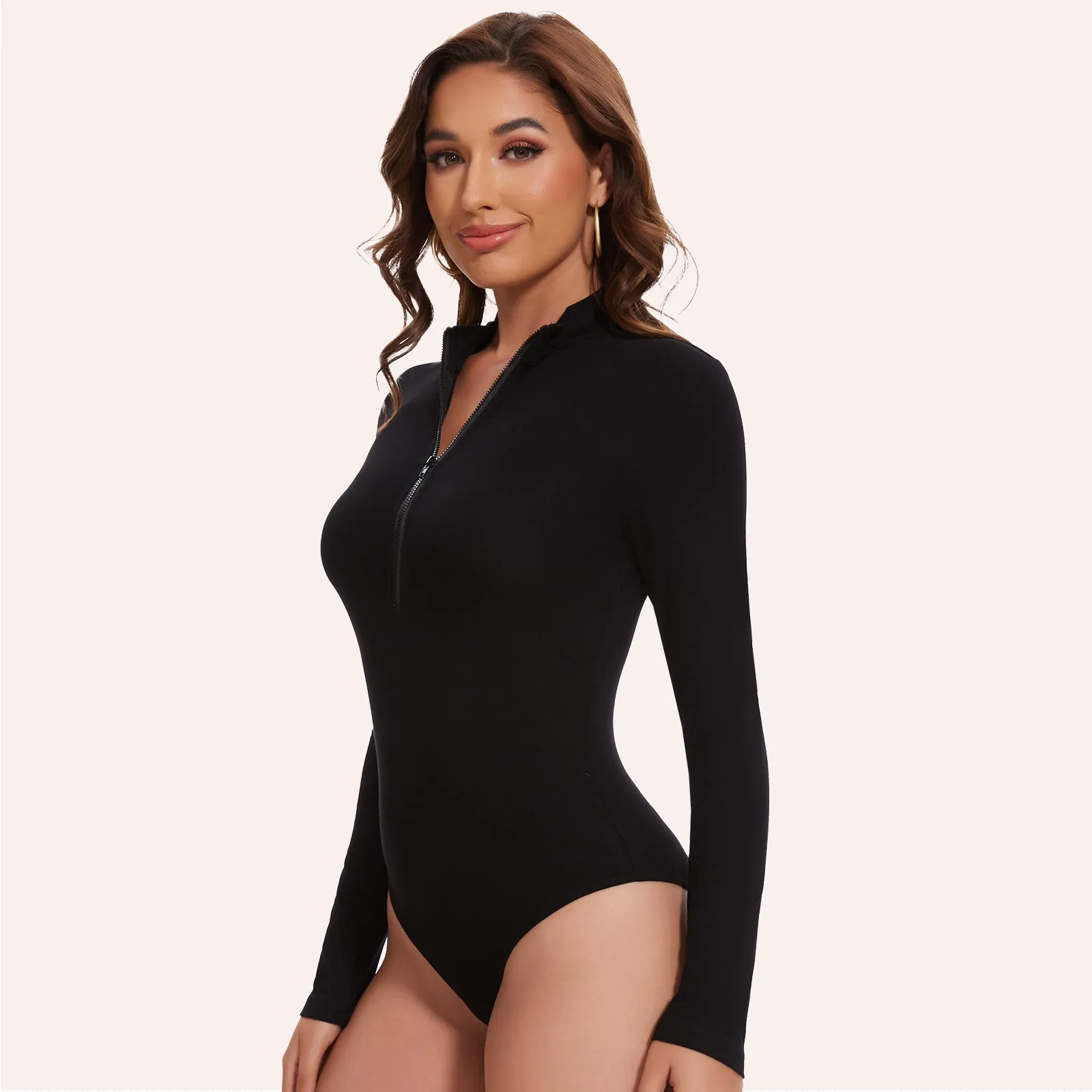 Joyshaper Zip Front Long Sleeve Turtle Neck Deep V Bodysuit Top sold by Joyshaper product image thumbnail 2