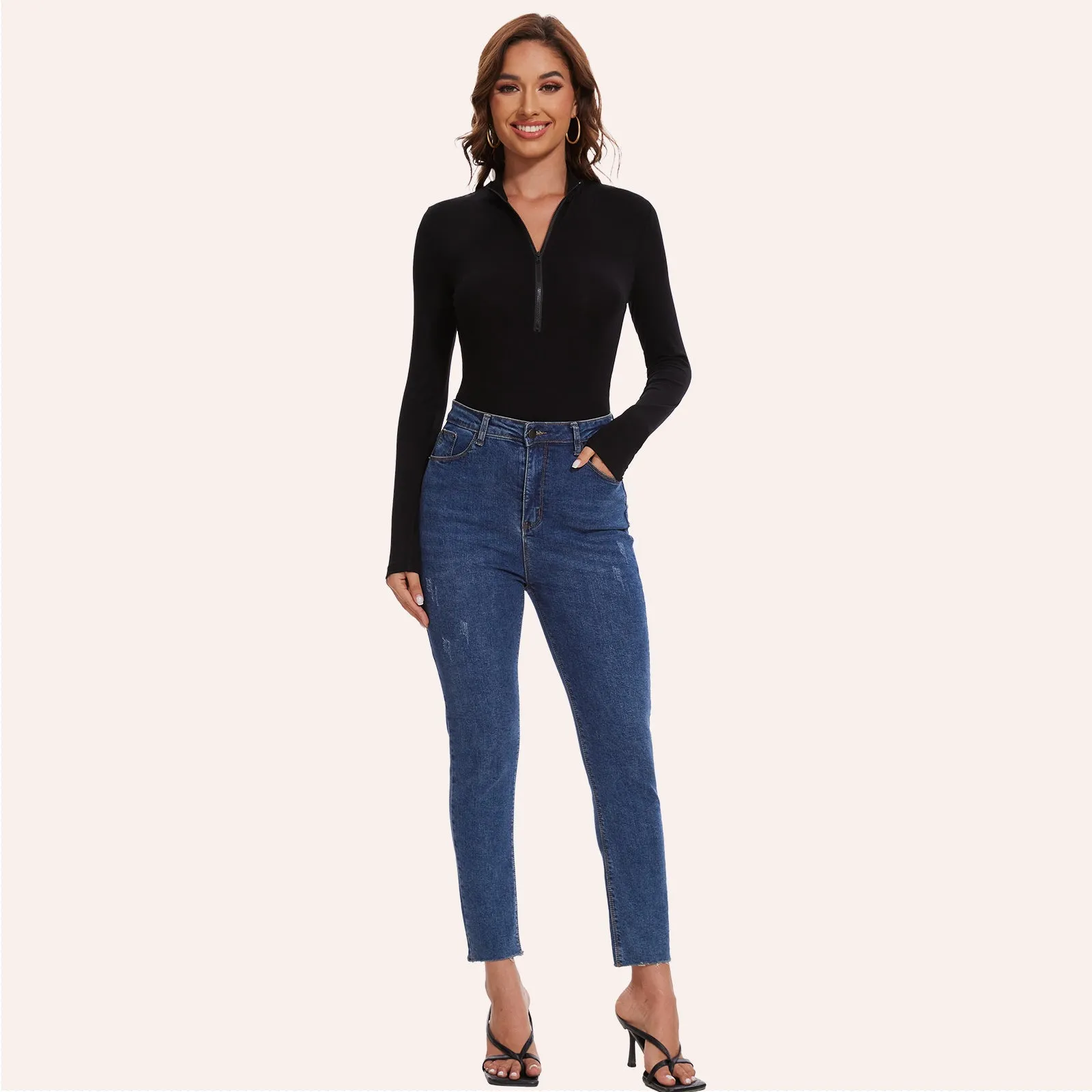 Joyshaper Zip Front Long Sleeve Turtle Neck Deep V Bodysuit Top sold by Joyshaper product image thumbnail 4