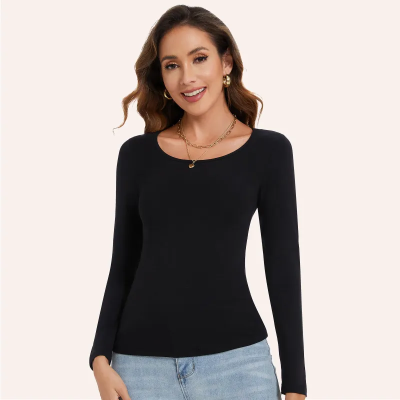Joyshaper Scoop Neck T Shirt Slim Fit Long Sleeve Tops Tee sold by Joyshaper
