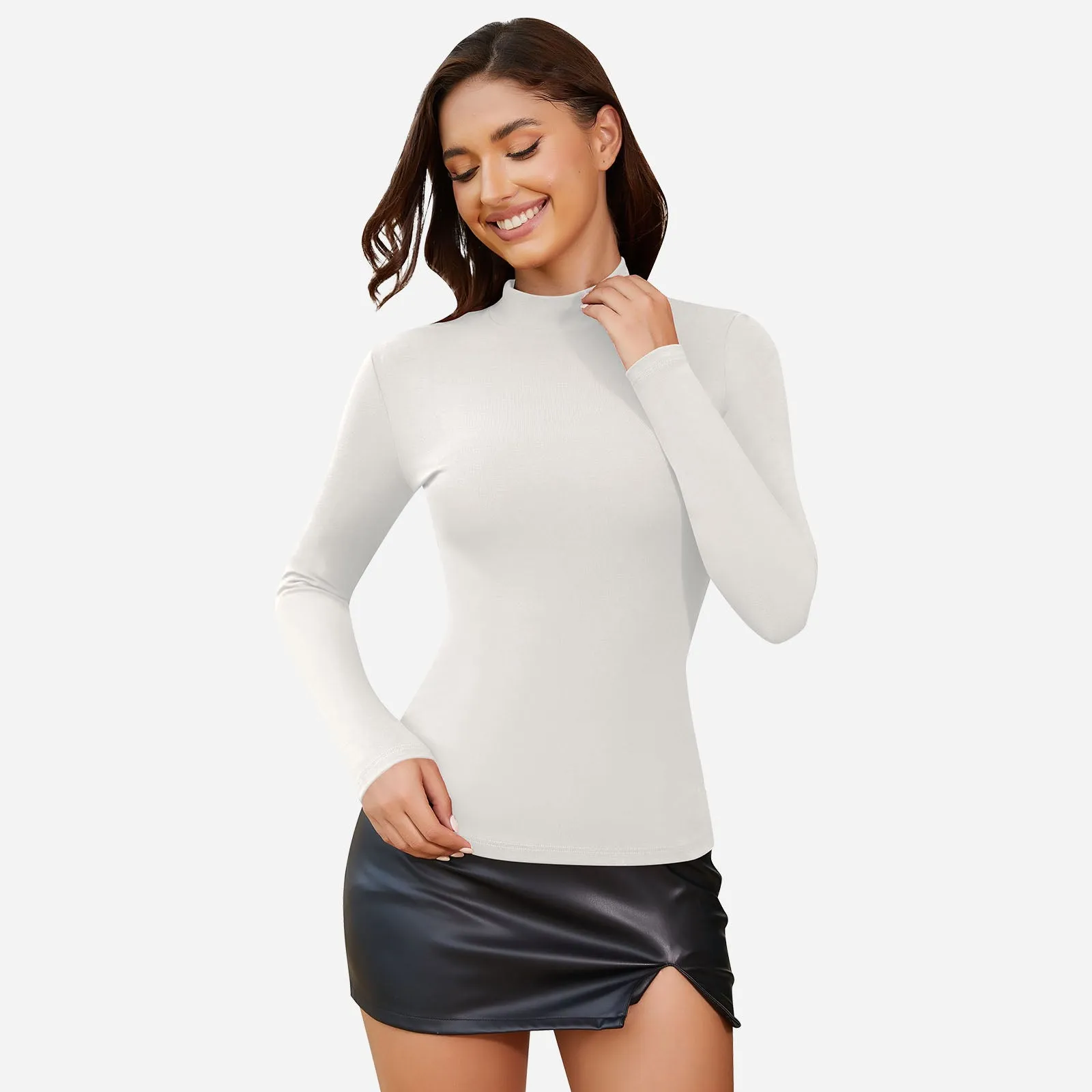 Joyshaper Women's Long Sleeve Mock Turtle Neck Tops Stretch Undershirt sold by Joyshaper product image thumbnail 3