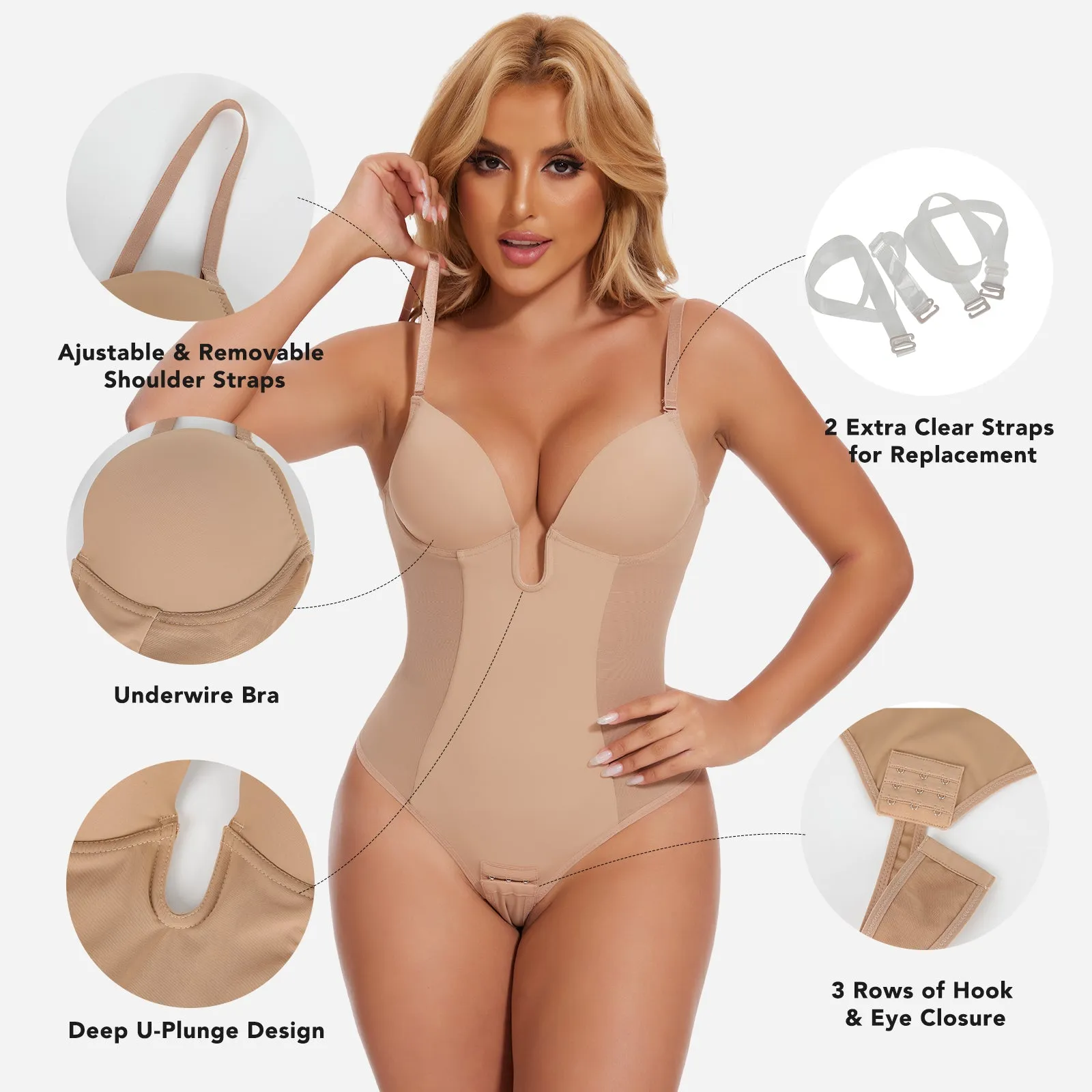 Joyshaper Built in Bra U-Plunge Backless Shapewear Thong Bodysuit sold by Joyshaper product image thumbnail 2