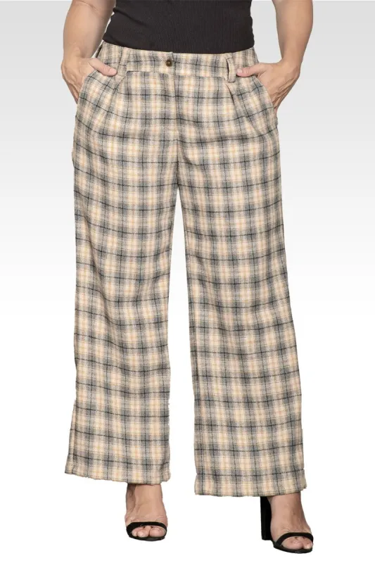 Plus Size Wide Leg Plaid Pants-Plaid made by Standards and Practices