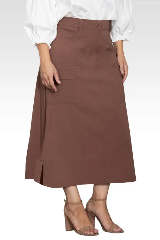 Plus Size A-Line Cargo Pocket Skirt-Coffee Brown sold by Standards and Practices