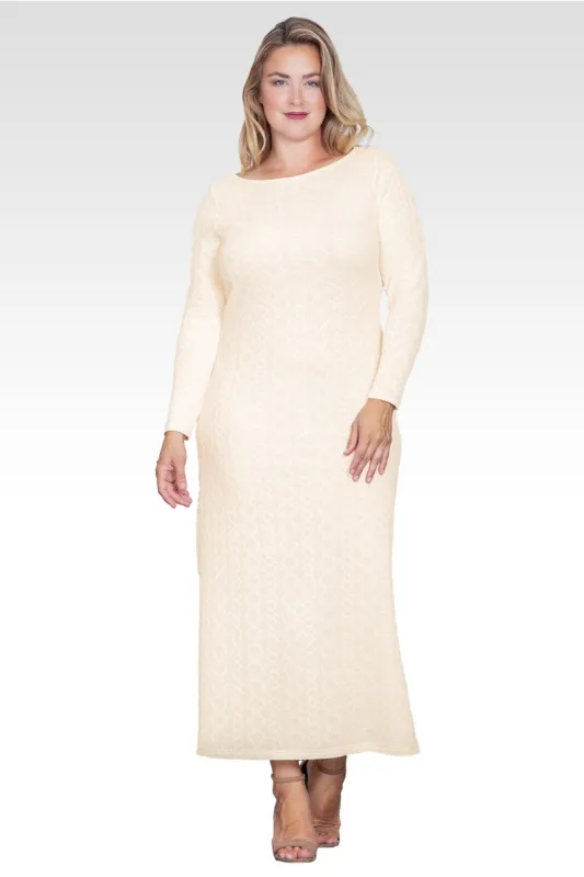 Nyla Women's Plus Size Ivory Knit Boat Neck Crochet Maxi Dress made by Standards and Practices