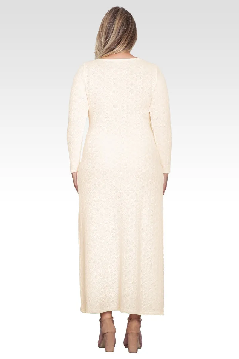 Nyla Women's Plus Size Ivory Knit Boat Neck Crochet Maxi Dress sold by Standards and Practices product image thumbnail 2