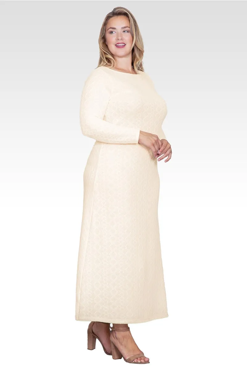 Nyla Women's Plus Size Ivory Knit Boat Neck Crochet Maxi Dress sold by Standards and Practices product image thumbnail 4