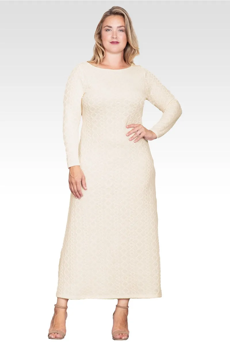 Nyla Women's Plus Size Ivory Knit Boat Neck Crochet Maxi Dress sold by Standards and Practices product image thumbnail 3