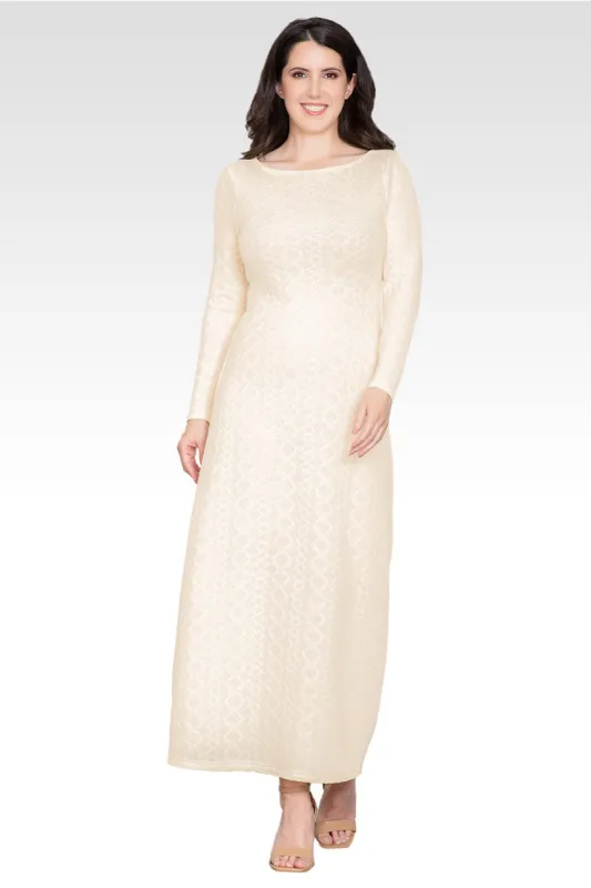 Nyla Women's Ivory Knit Boat Neck Crochet Maxi Dress sold by Standards and Practices