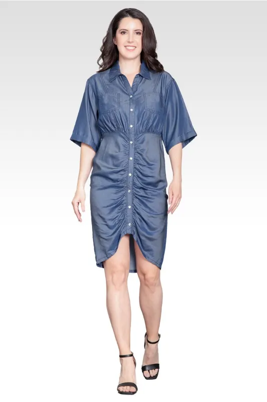 Anouk Women's Ruched Tencel Denim Mini Shirt Dress sold by Standards and Practices