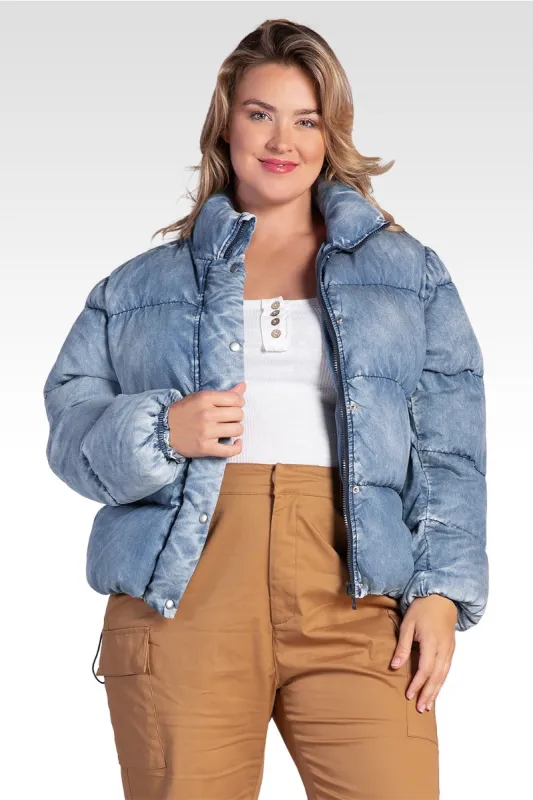 Polaris Women's Plus Size  Indigo Tencel Puffer Jacket made by Standards and Practices