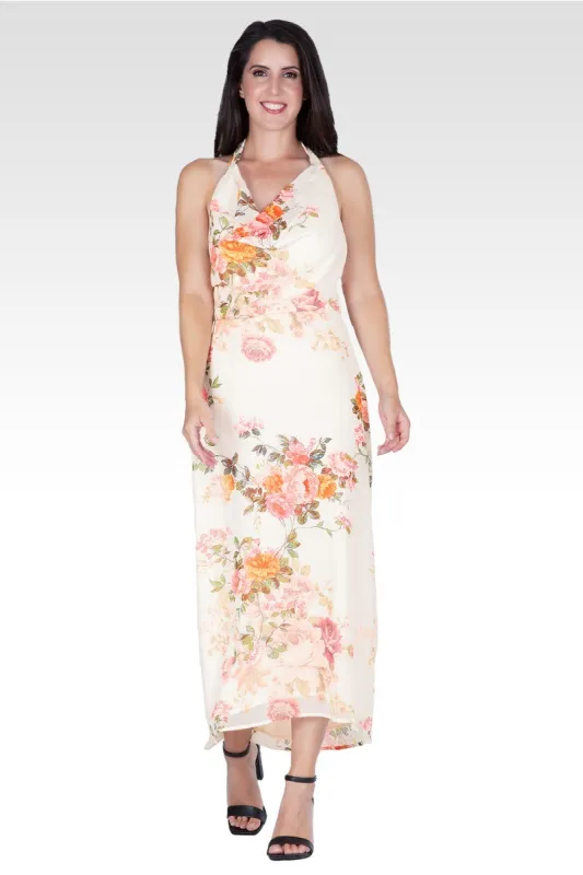 Akari Women's Floral Print Cowl Neck Backless Maxi Dress made by Standards and Practices