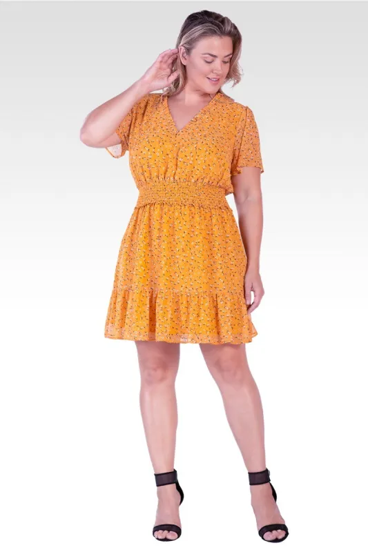 Zaria Women's Plus Size Floral Print Short Sleeve Mini Dress made by Standards and Practices