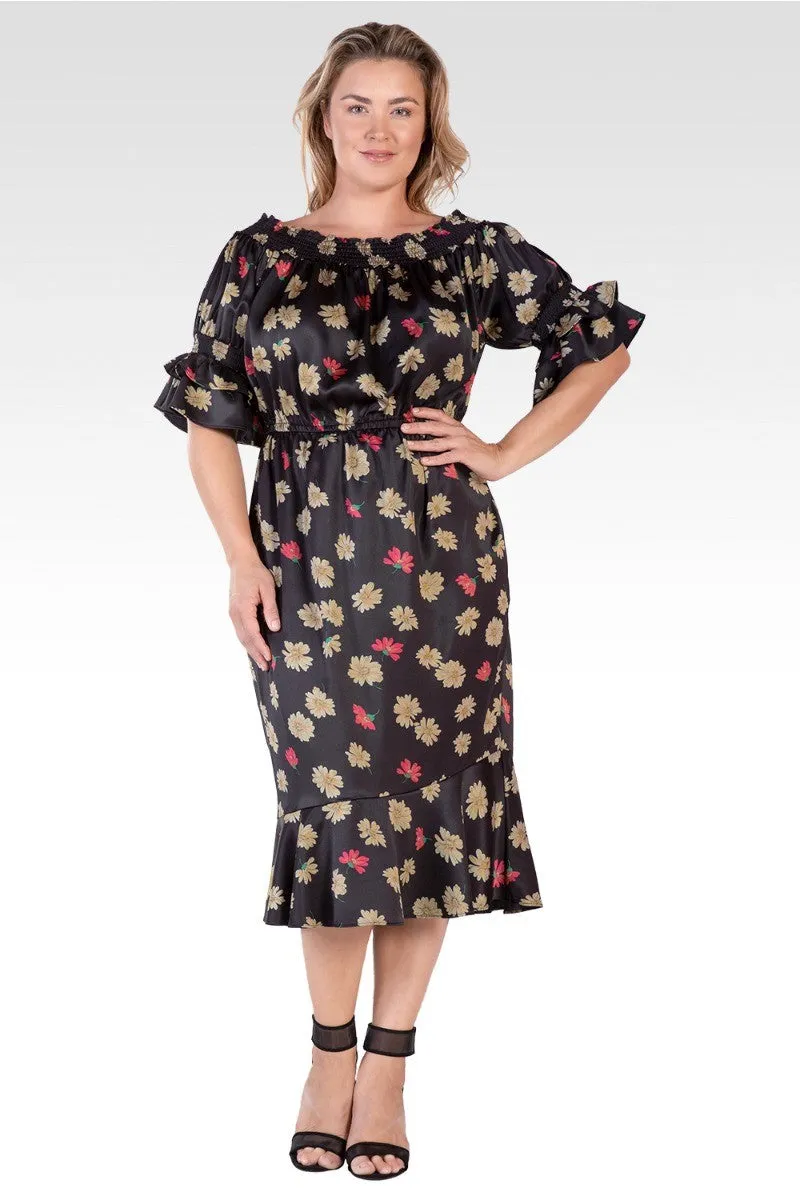 Eudora Women's Plus Size Floral Print High-End Satin Midi Dress sold by Standards and Practices product image thumbnail 4