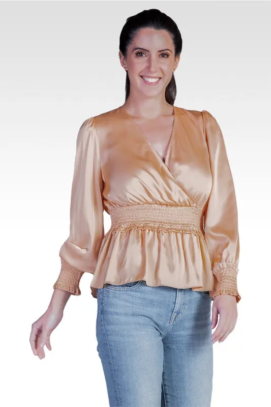 Stephanie Women's Satin V-Neck Long Sleeves Blouse sold by Standards and Practices
