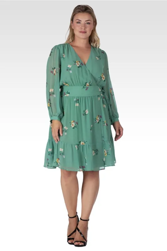 Preslee Women's Plus Size Sage Green Floral Print Wrap Mini Dress sold by Standards and Practices