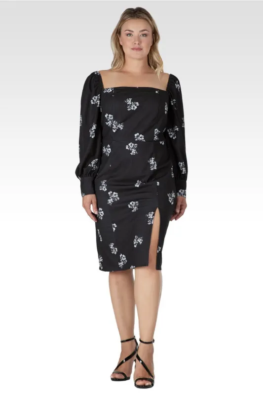 Xena Women's Plus Size Side Slit Floral Print Midi Dress made by Standards and Practices