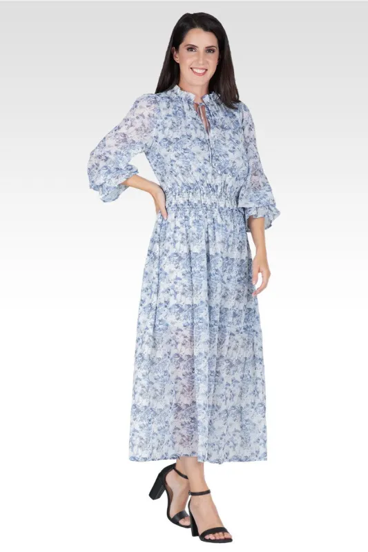 Revia Women's Floral Print Long Ruffle Sleeve Maxi Dress sold by Standards and Practices