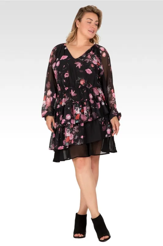 Miranda Women's Plus Size Mini Floral Printed Swing Dress made by Standards and Practices