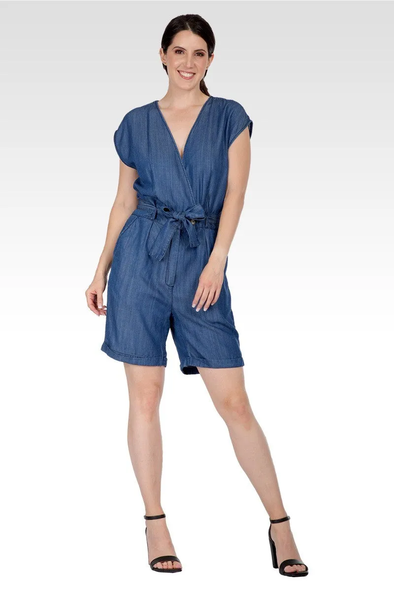 Eleanor Women's Cap Sleeve V-neck Front Tie Romper sold by Standards and Practices product image thumbnail 3