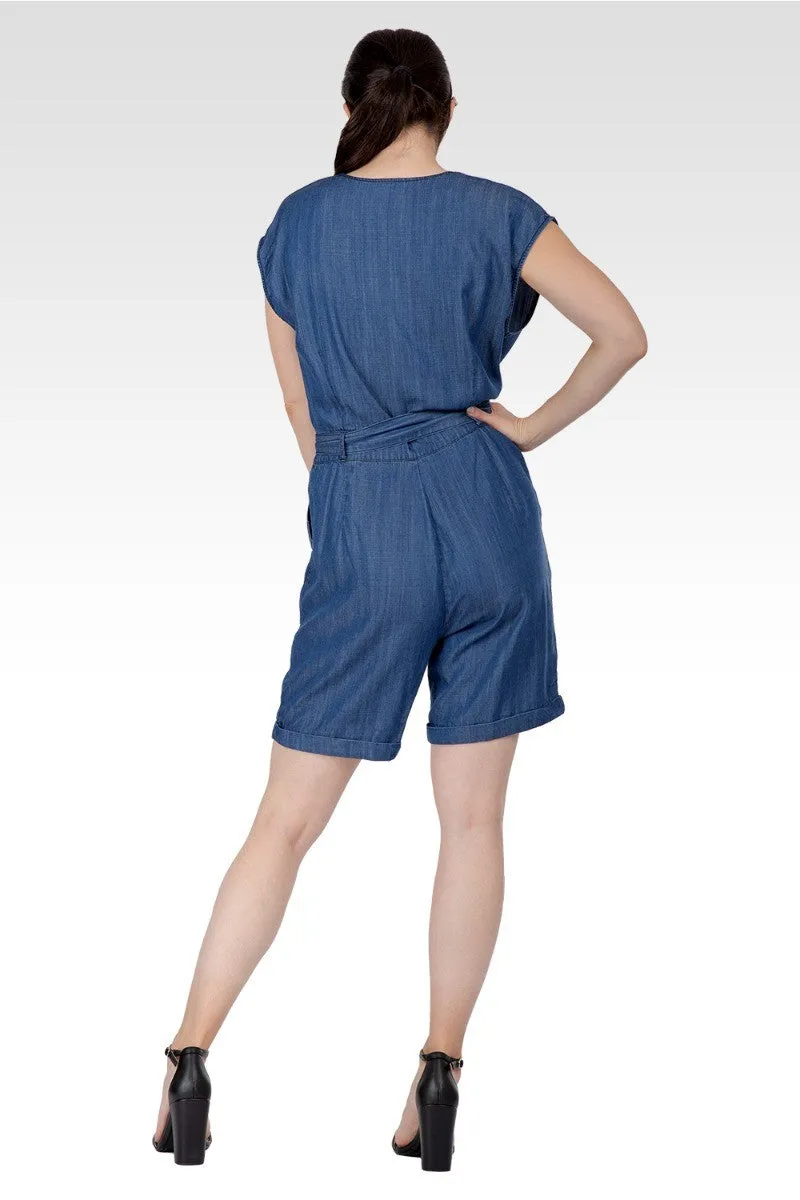 Eleanor Women's Cap Sleeve V-neck Front Tie Romper sold by Standards and Practices product image thumbnail 2