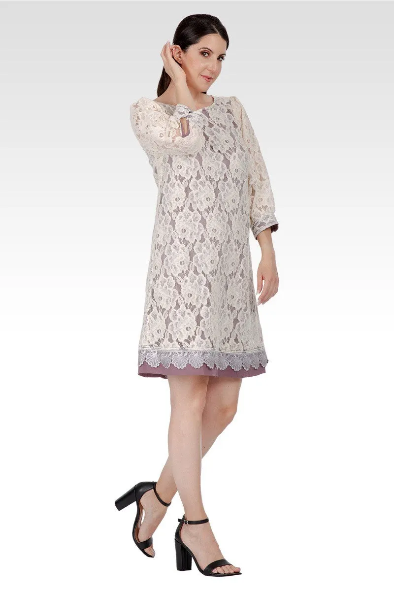 Everleigh Women's Elegant Floral Lace Boat Neck 3/4 sleeve Midi Dress sold by Standards and Practices product image thumbnail 3