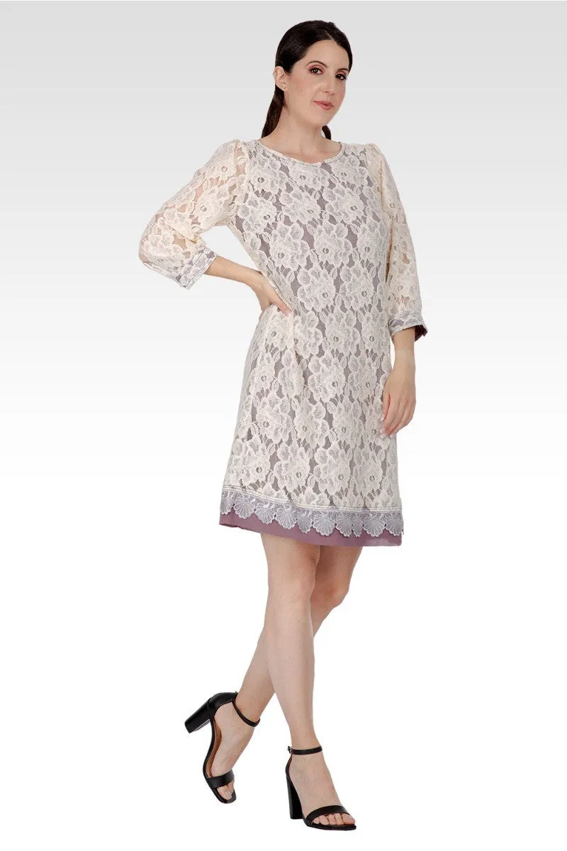 Everleigh Women's Elegant Floral Lace Boat Neck 3/4 sleeve Midi Dress sold by Standards and Practices product image thumbnail 4