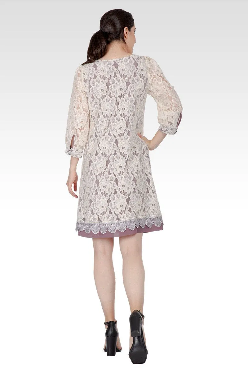 Everleigh Women's Elegant Floral Lace Boat Neck 3/4 sleeve Midi Dress sold by Standards and Practices product image thumbnail 2