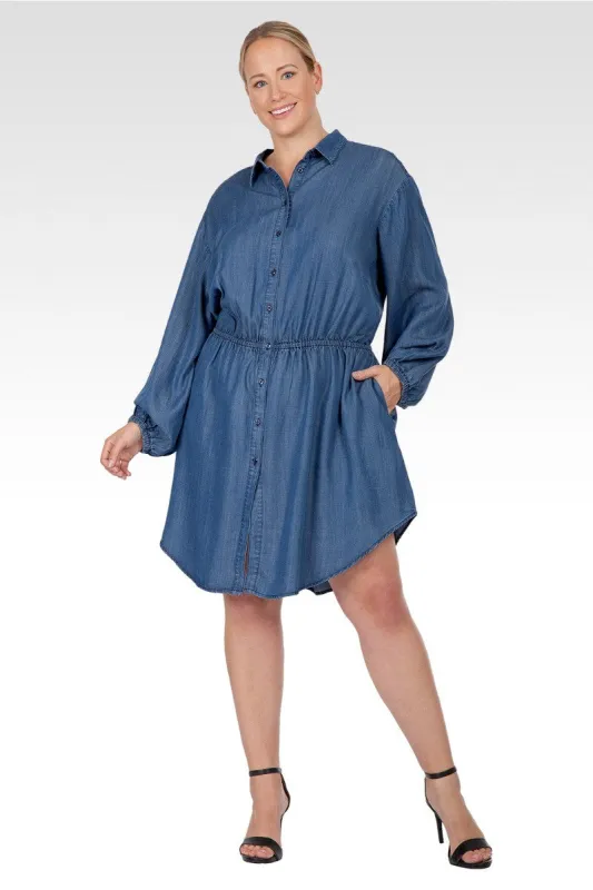 Nora Women's Plus Size Buttoned Down Elastic Waist Shirt Dress made by Standards and Practices