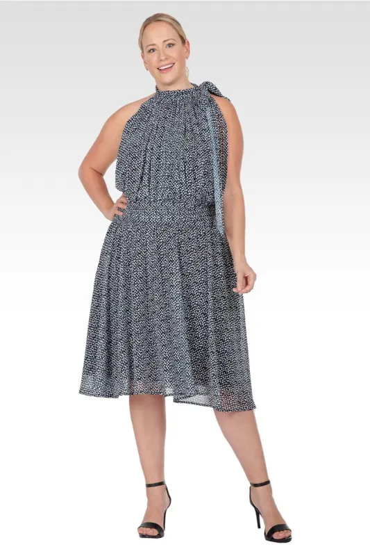 Penelope Women's  Plus Size Flouncy Halter Neck Tie Mini Dress made by Standards and Practices