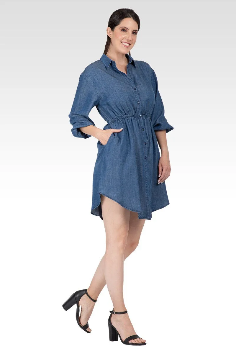 Nora Women's Long Sleeves Buttoned Down Elastic Waist Shirt Dress sold by Standards and Practices product image thumbnail 4