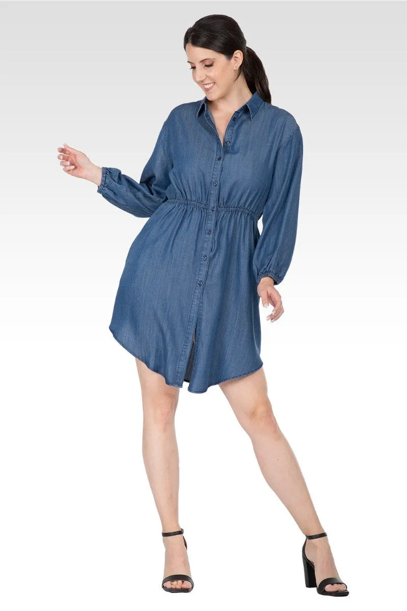 Nora Women's Long Sleeves Buttoned Down Elastic Waist Shirt Dress sold by Standards and Practices product image thumbnail 3