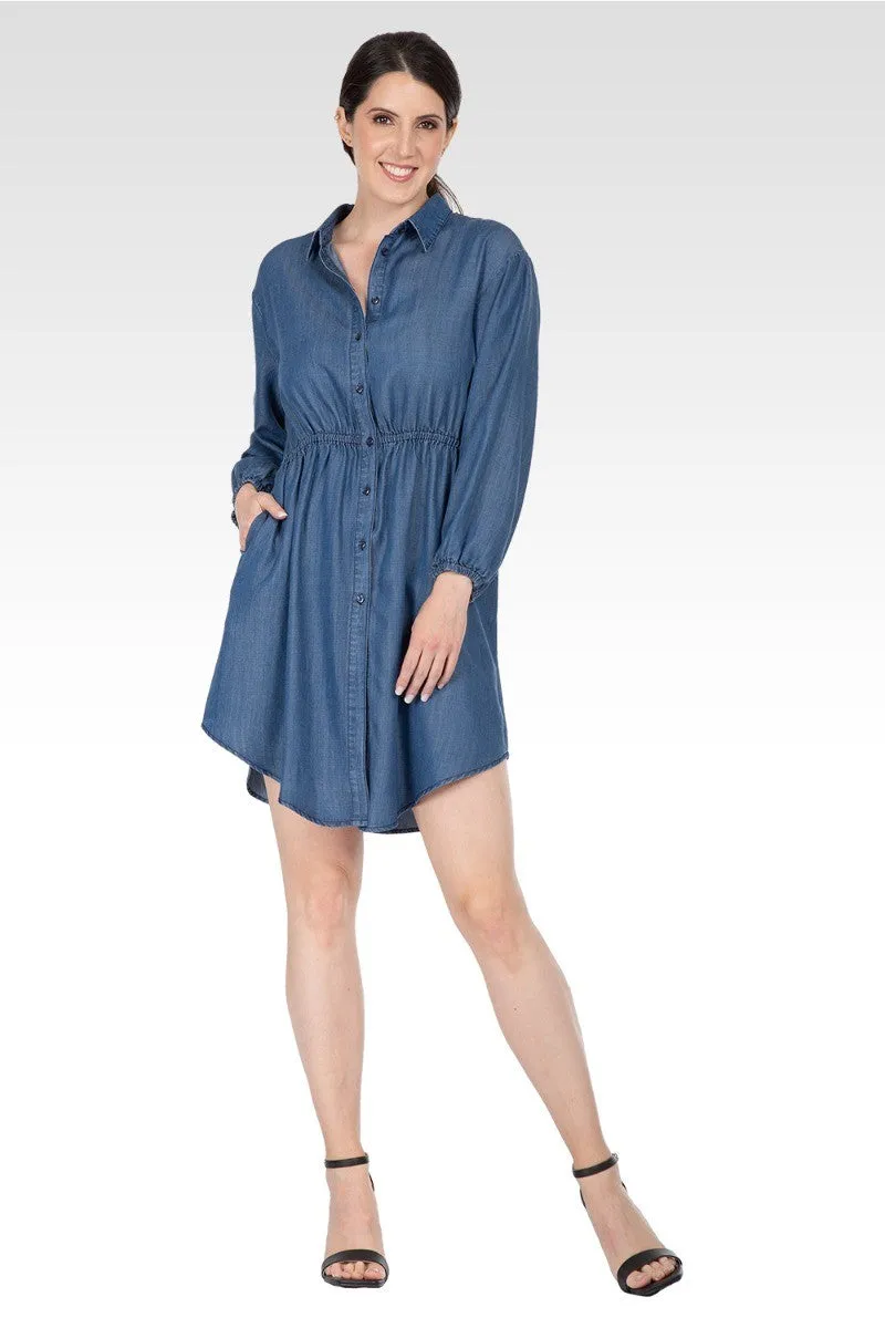 Nora Women's Long Sleeves Buttoned Down Elastic Waist Shirt Dress sold by Standards and Practices