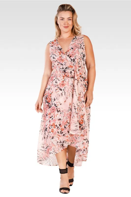 Eliza Women's Plus Size Floral Print Sleeveless High-Low Hem Floral Print Maxi Dress sold by Standards and Practices