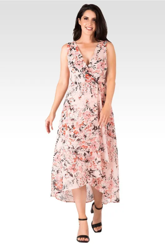 Eliza Women's Floral Print Sleeveless High-Low Hem Floral Print Maxi Dress made by Standards and Practices