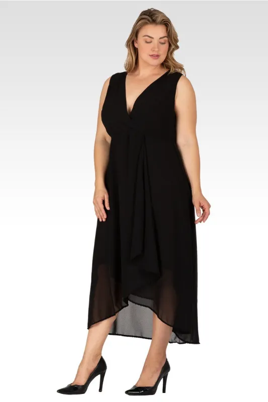 Eliza Women's Plus Size Sleeveless High-Low Hem Black Maxi Dress made by Standards and Practices