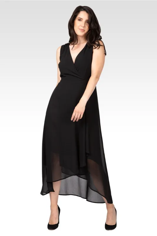 Eliza Women's Sleeveless High-Low Hem Black Maxi Dress made by Standards and Practices
