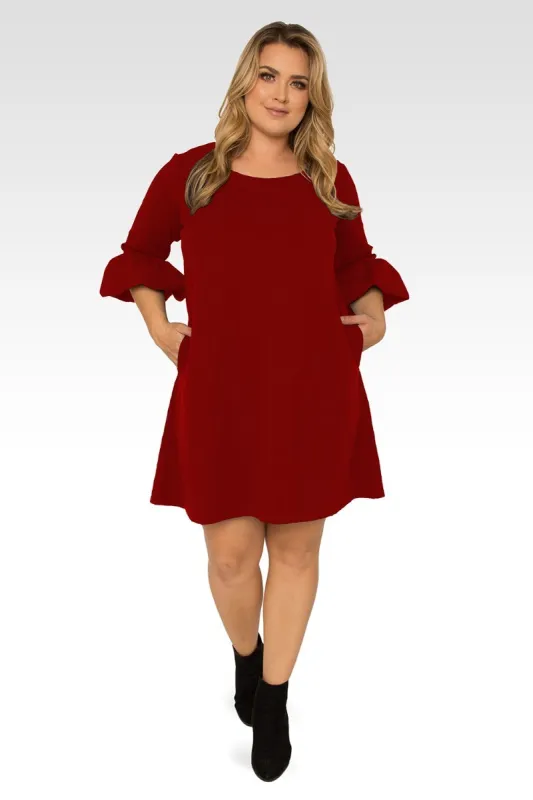 Stella Plus Size Brick Crepe Knit 3/4 Balloon Sleeves Midi Dress - Brick sold by Standards and Practices