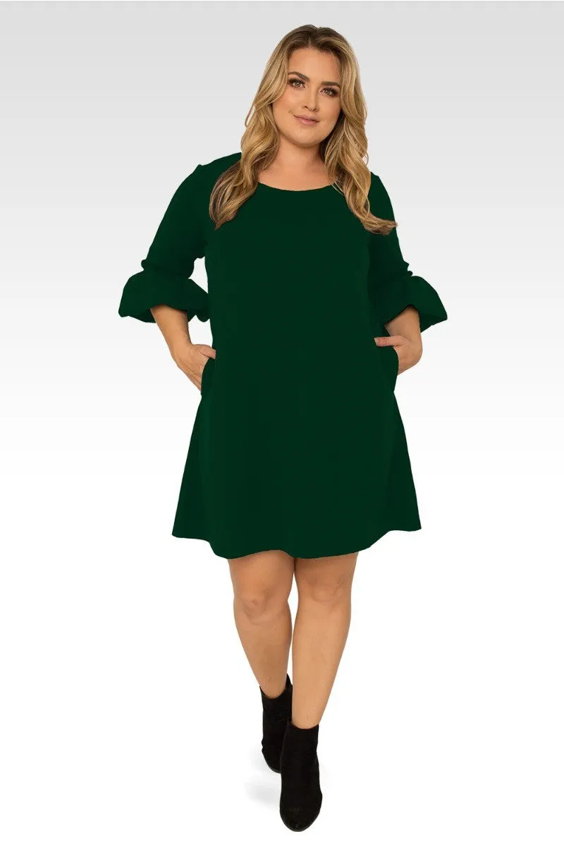 Stella Plus Size Green Crepe Knit 3/4 Balloon Sleeves Midi Dress - Hunter Green sold by Standards and Practices